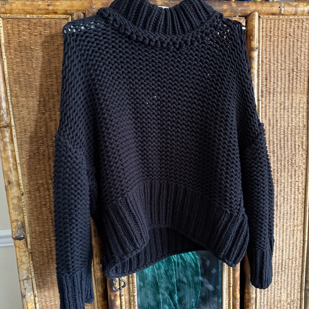 Free People Black Chunky Knit Turtleneck Sweater